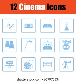 Set of cinema icons. Blue frame design. Vector illustration.