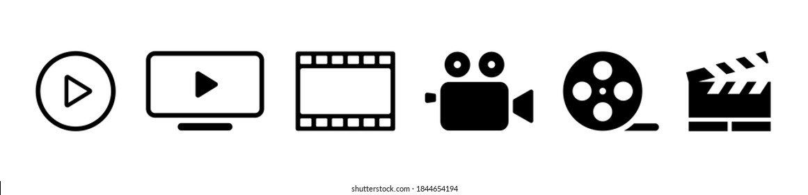 Set of cinema icons, film, camera, monitor vector illustration Set of cinema icons, film, camera, monitor vector illustration