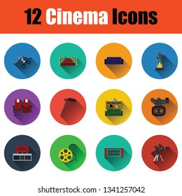 Set of cinema icons. Full color with shadow flat design. Vector illustration.