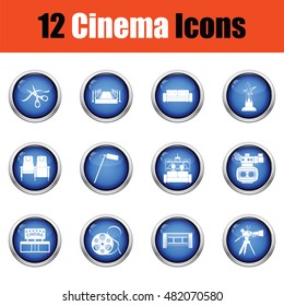 Set of cinema icons.  Glossy button design. Vector illustration.