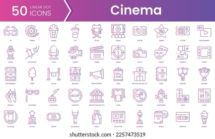 Set of cinema icons. Gradient style icon bundle. Vector Illustration