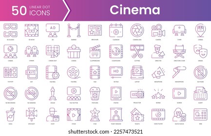 Set of cinema icons. Gradient style icon bundle. Vector Illustration