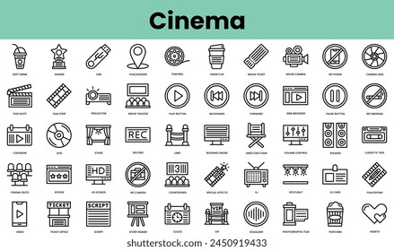 Set of cinema icons. Linear style icon bundle. Vector Illustration