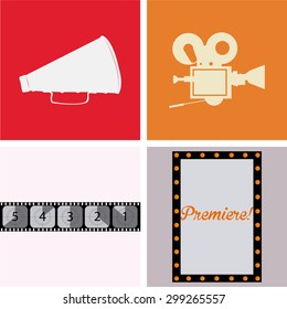 Set of cinema icons on different backgrounds. Vector illustration