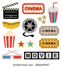 Set of cinema icons on a white background.
Vector illustration