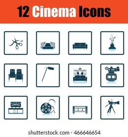 Set of cinema icons. Shadow reflection design. Vector illustration.