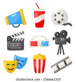 set of cinema icons signs and symbols collection for websites isolated on white background. illustration vector.