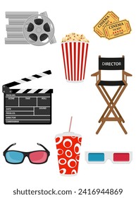 set cinema icons stock vector illustration isolated on white background