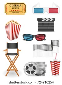 set cinema icons stock vector illustration isolated on white background