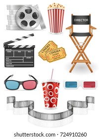 set cinema icons stock vector illustration isolated on white background