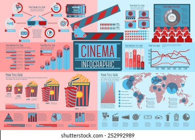 Set of Cinema Infographic elements with icons, different charts, rates etc. Vector