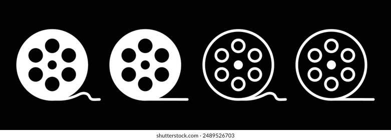 Set of Cinema reel icons collection with black Background. Camera tape symbol. Vector Illustration.