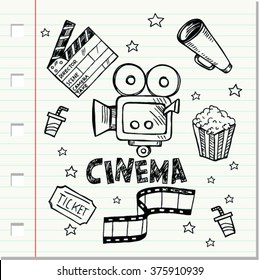 Set of cinema simple icons. Doodle style