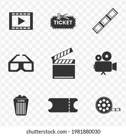 Set Of Cinema Simple Vector Icons With Transparent Background (PNG). Vector Illustration.