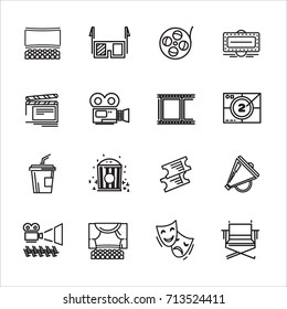 Set of cinema and theater icons. Set of cinema and theater icons in a linear style. Collection of cinema and theater pictograms. Vector illustration Eps10 file