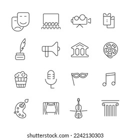 Set of Cinema and Theatre Related Line vector icons