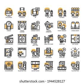 Set of cinema thin line and pixel perfect icons for any web and app project. 