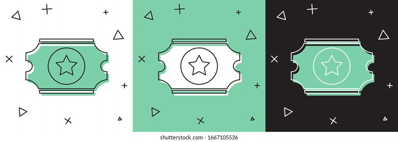 Set Cinema Ticket Symbol einzeln auf weißem und grünem, schwarzem Hintergrund. Vektorillustration-Illustration