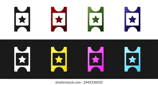 Set Cinema ticket icon isolated on black and white background.  Vector
