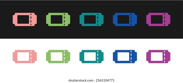 Set Cinema ticket icon isolated on black and white background.  Vector