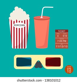 Set of Cinema  ticket and popcorn vector