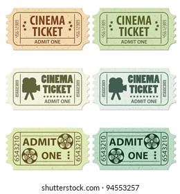 Set of Cinema Tickets in Different Colors and Styles, vector illustration