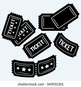 Set cinema tickets. Isolated on blue background. Vector silhouettes