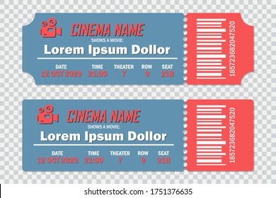 Set of cinema tickets on a transparent background