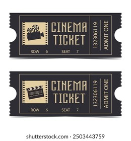 Set of cinema tickets templates. Vector movie theatre illustration in vintage colors. Cinema admission