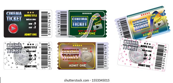 Set of cinema tickets in various color. easy to modify