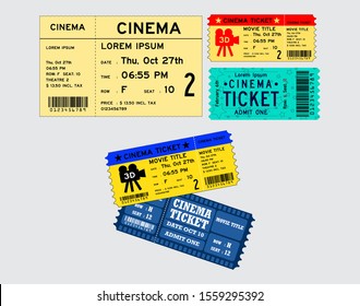 Set of cinema tickets in various color. easy to modify