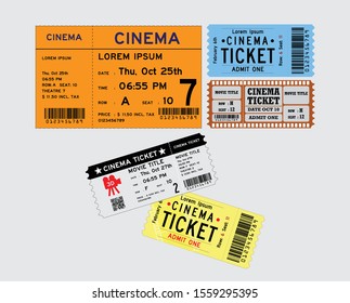 Set of cinema tickets in various color. eps 10 vector