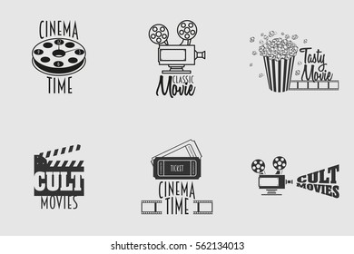 Set of cinema vector logo or symbols and retro emblems