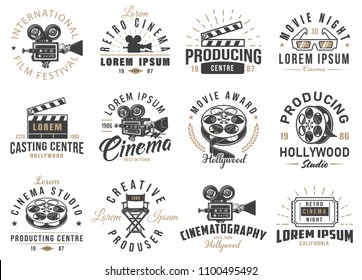 Set of cinema vintage emblems. Vector illustration.