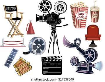 set of cinematography cinema and movie vector illustration 