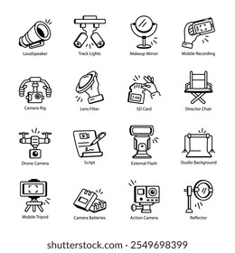 Conjunto de iconos de estilo de esquema de cinematografía 

