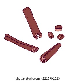 Set with cinnamon and coffee beans for holiday design and decoration