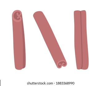 Set of cinnamon sticks on a white background. Vector, hand-drawn illustration for the design of Christmas or new year greeting cards.