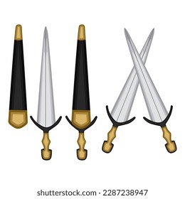 Setzen Sie Cinquedea Messer kurze Schwert Vektorgrafik. Traditionelle mittelalterliche Kampfmesser-Waffe 
