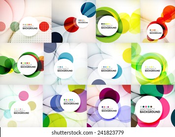 Set of circle abstract backgrounds. Colorful circles modern abstract composition with shadows and text. Geometric background