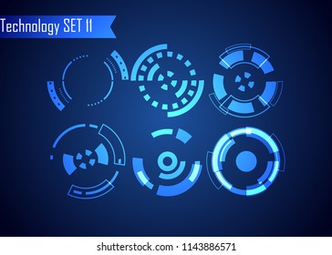 Set of Circle Abstract Digital Technology UI Futuristic HUD Virtual Interface Elements Sci- Fi Modern User For Graphic Motion, Theme Technology, Game Control,  Elements of Background Hi-tech or Design