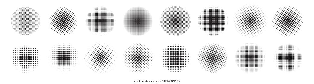 Set of circle abstract halftone. Vector illustration