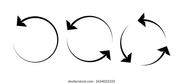 Conjunto de flecha circular, icono de flecha circular e icono de flecha redonda.