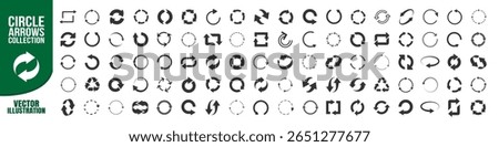 Set of circle arrow icons, reload, refresh, loading, recycle and repeat symbols. Circular rotating arrows in black color. Vector illustration on transparent background.