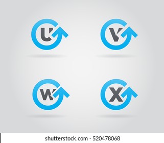 Set of Circle Arrow Logo Icon Design with Letter. Template Element in Vector. 