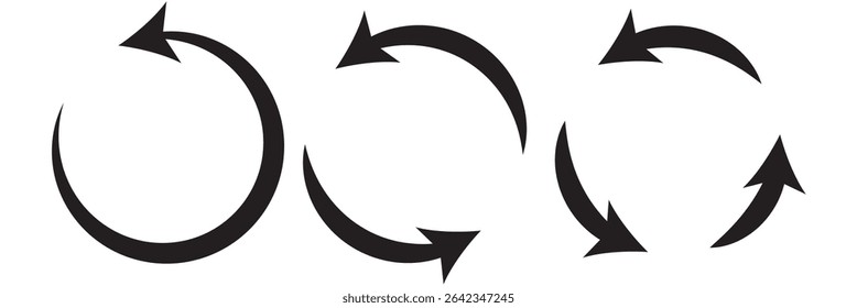 Conjunto de ícones de vetor de seta circular. Ícone Reciclagem. Setas vetoriais circulares. ícone Atualizar e recarregar seta. Ícone de seta de rotação é atualizado. Repita o símbolo de ciclo. Conjunto de ícones de vetor.