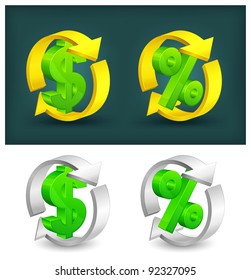 Set of circle arrows with dollar and percent symbol, vector illustration