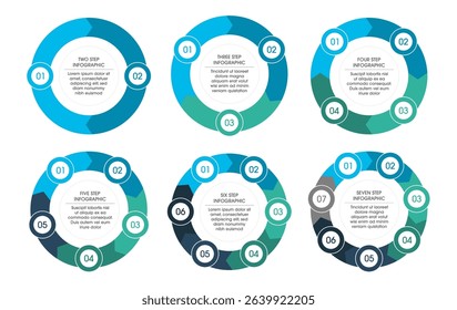 Set of Circle with Arrows Infographic Diagrams with 2, 3, 4, 5, 6, and 7 Segments