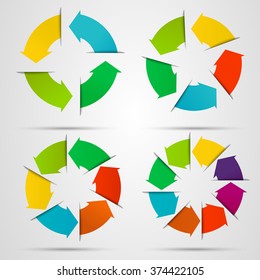 Set of circle arrows for infographic. Template for diagram, graph, presentation and chart. Business concept with 4, 5, 6, 8 options