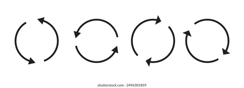 Set of circle arrows isolated on white background. Rotate arrow and spinning loading symbol. Circular rotation loading elements, redo process.